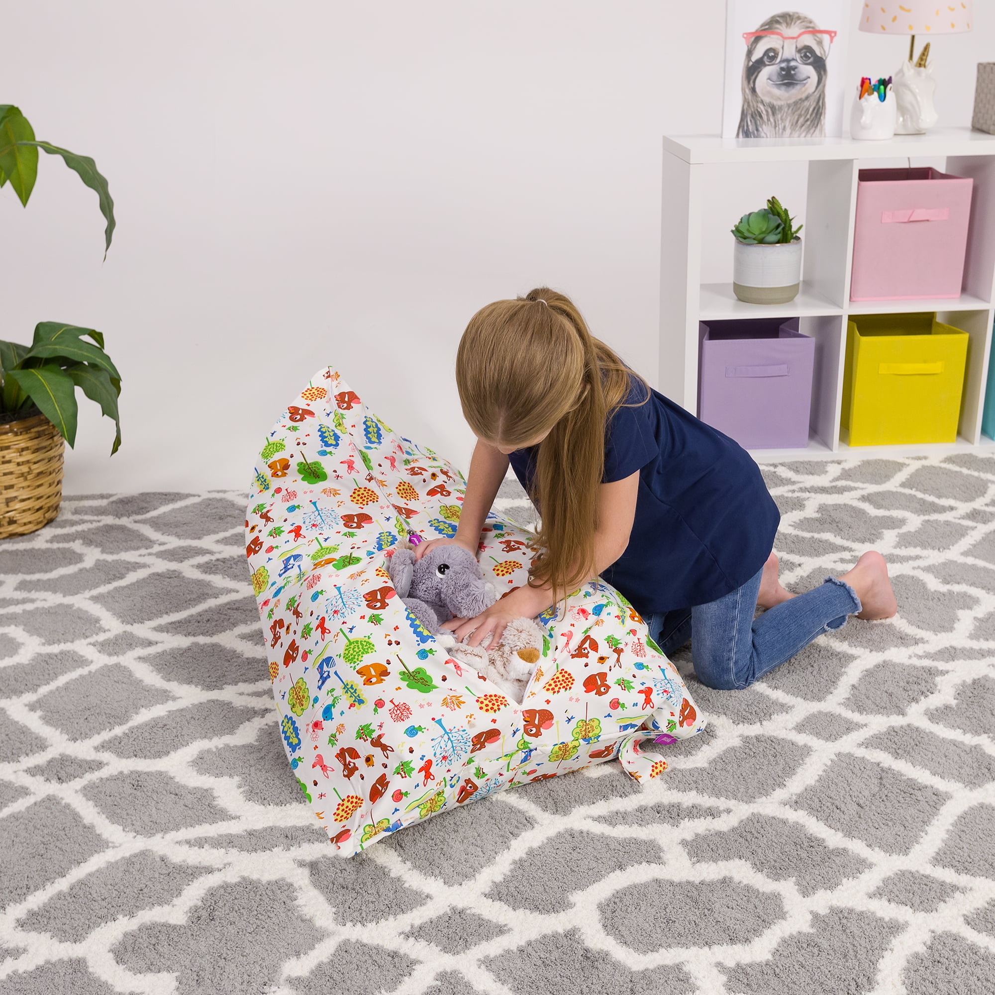 Posh Creations Bean Bag Stuffable Cover - Toy Organizer, Canvas Cover, Kids, 3 ft, Canvas Forest Critters
