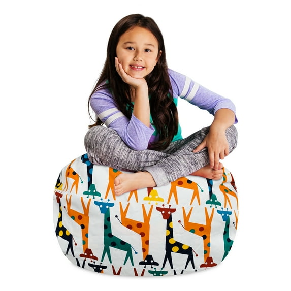 Posh Creations Bean Bag Stuffable Cover - Toy Organizer, Soft Canvas, Kids, 2.25 ft, Giraffes on White
