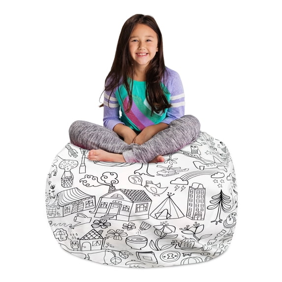Posh Creations Bean Bag Stuffable Cover - Toy Organizer, Soft Cover, Kids, 3 ft, Canvas Coloring Fabric Creatures