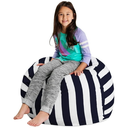 Posh Creations Bean Bag Stuffable Cover - Toy Organizer, Soft Cover, Kids, 3 ft, Navy Stripes