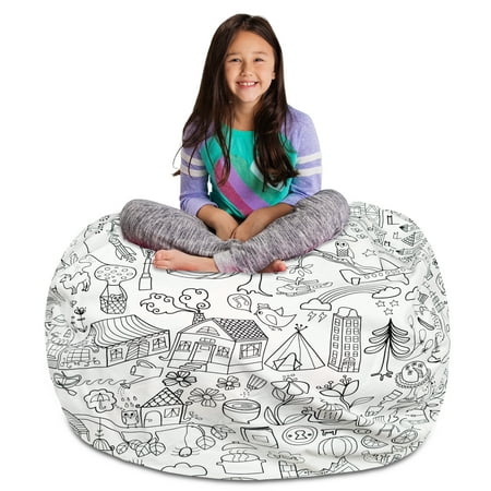 Posh Creations Bean Bag Stuffable Cover - Toy Organizer, Soft Cover, Kids, 4 ft, Canvas Coloring Fabric Fun World