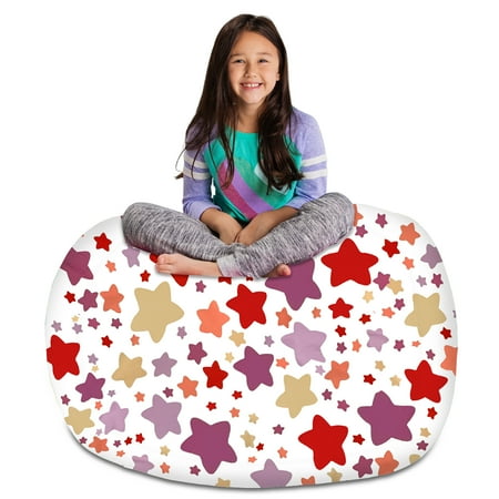 Posh Creations Bean Bag Stuffable Cover - Toy Organizer, Soft Cover, Kids, 4 ft, Canvas Stars Pink & Purple