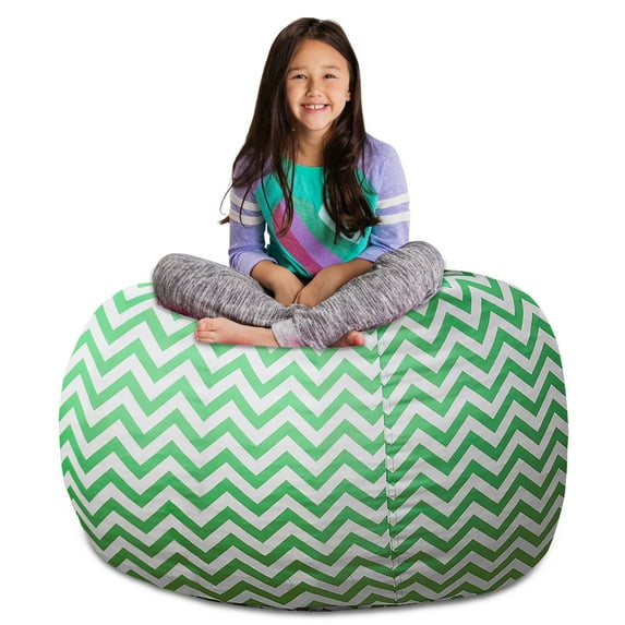 Posh Creations Bean Bag Stuffable Cover - Toy Organizer, Soft Cover, Kids, 4 ft , Green Chevron