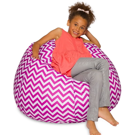 Posh Creations Big Comfy Bean Bag Posh Large Beanbag Chairs with Removable Cover for Kids, Teens and Adults Polyester Cloth Puff Sack Lounger Furniture for All Ages, 38in, Chevron Purple and White