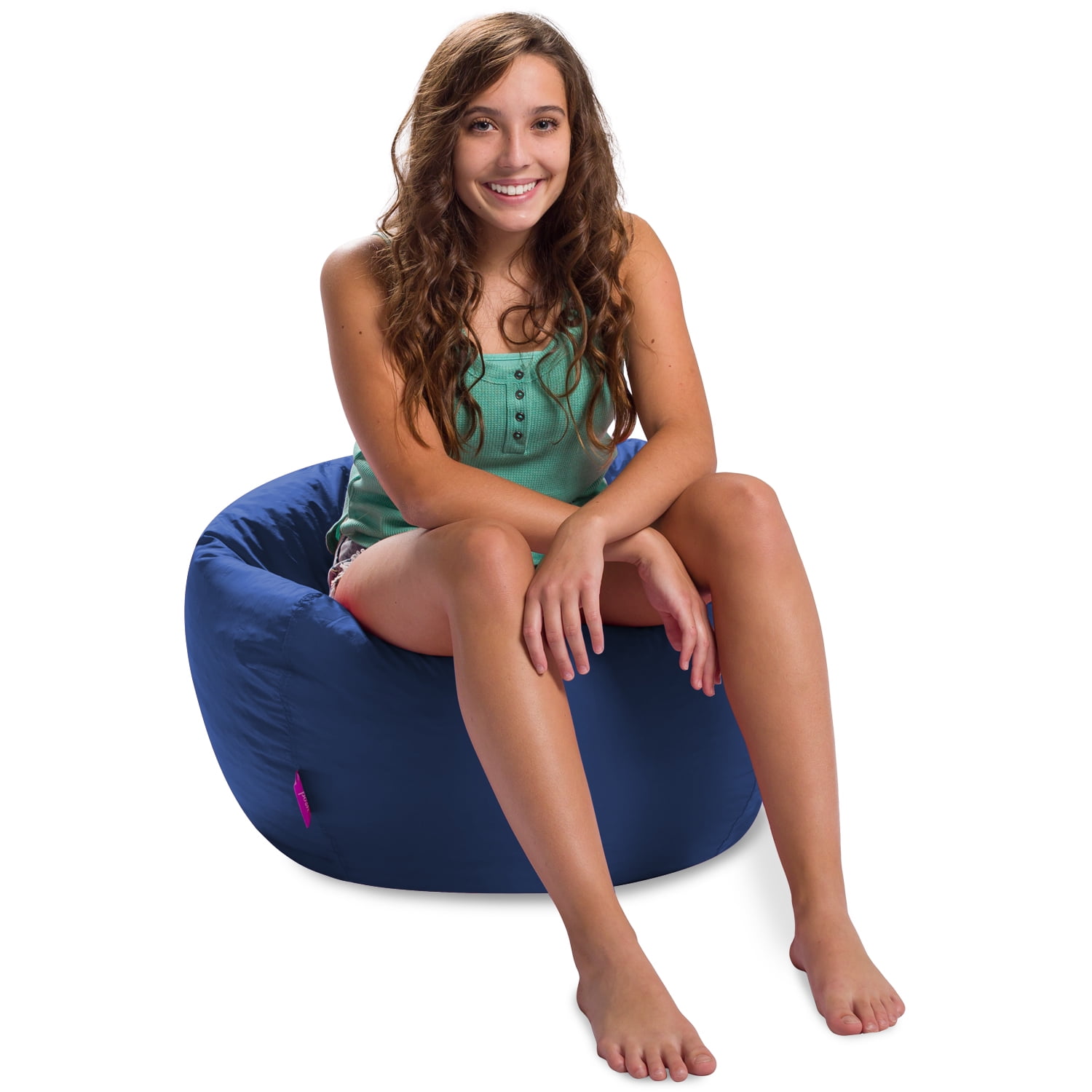 Large Navy Nylon Round Bean Bag Chair with Handle