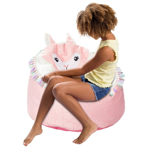 Posh Creations Cute Soft Bean Bag Chair for Kids, Furry, 2.5ft, Large, Animal - Pink Llama