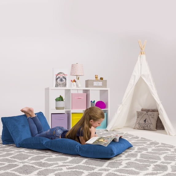 Posh Creations Floor Pillow Cover, Premium Cushion and Lounger for Pillows (Pillows Not Included), Kids, 7.3 ft, Blue