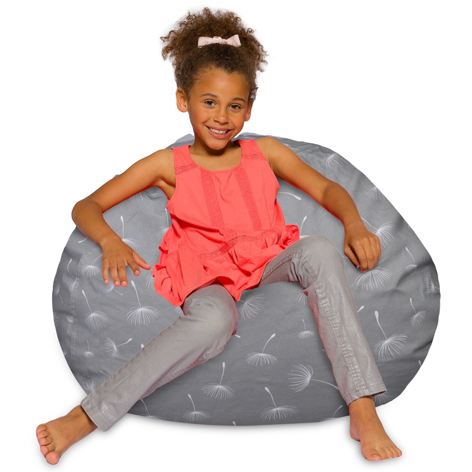 Large Gray Canvas Bean Bag Chair with White Dandelions