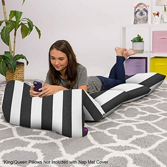Posh Creations Kids Floor Pillow Cover - Premium Cushion and Lounger Covers for Pillows (Pillows Not Included) Gray Stripes