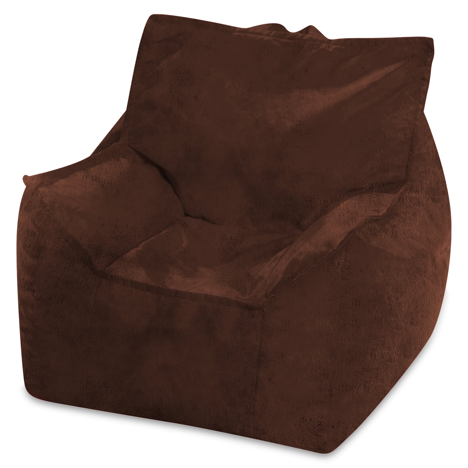 Posh Creations Newport Bean Bag Chair, Bead Filled Seat, Kids &Teens, Faux Rabbit Fur, 2.1ft, Brown