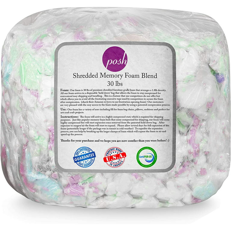 Posh Creations Refill Foam Filling, Bean Bag Refill, Kids, Adults, 30 lbs,  Multi-Color 