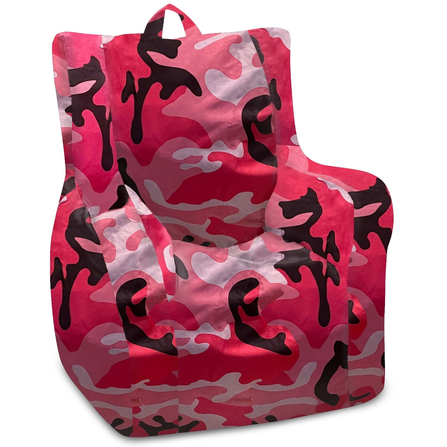 Posh Creations Structured Bean Bag Chair,Kids,Pasadena Seat,1.8ft, Nylon-Camo Pink, Black