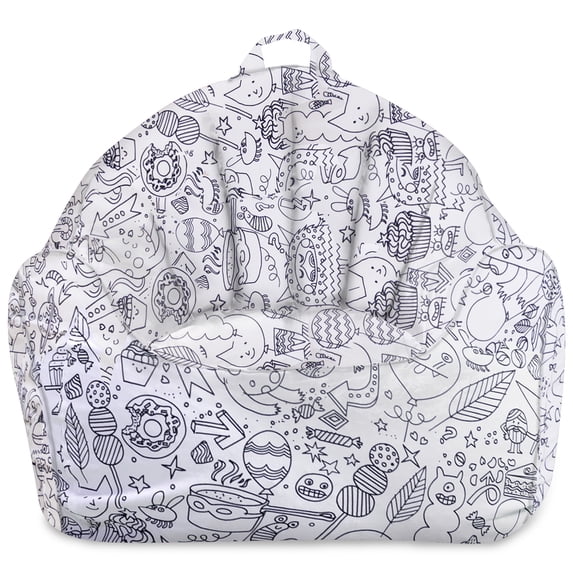 Posh Creations Structured Bean Bag Chair, Malibu Lounge, Adults, 2.8ft, Canvas,Coloring Creatures