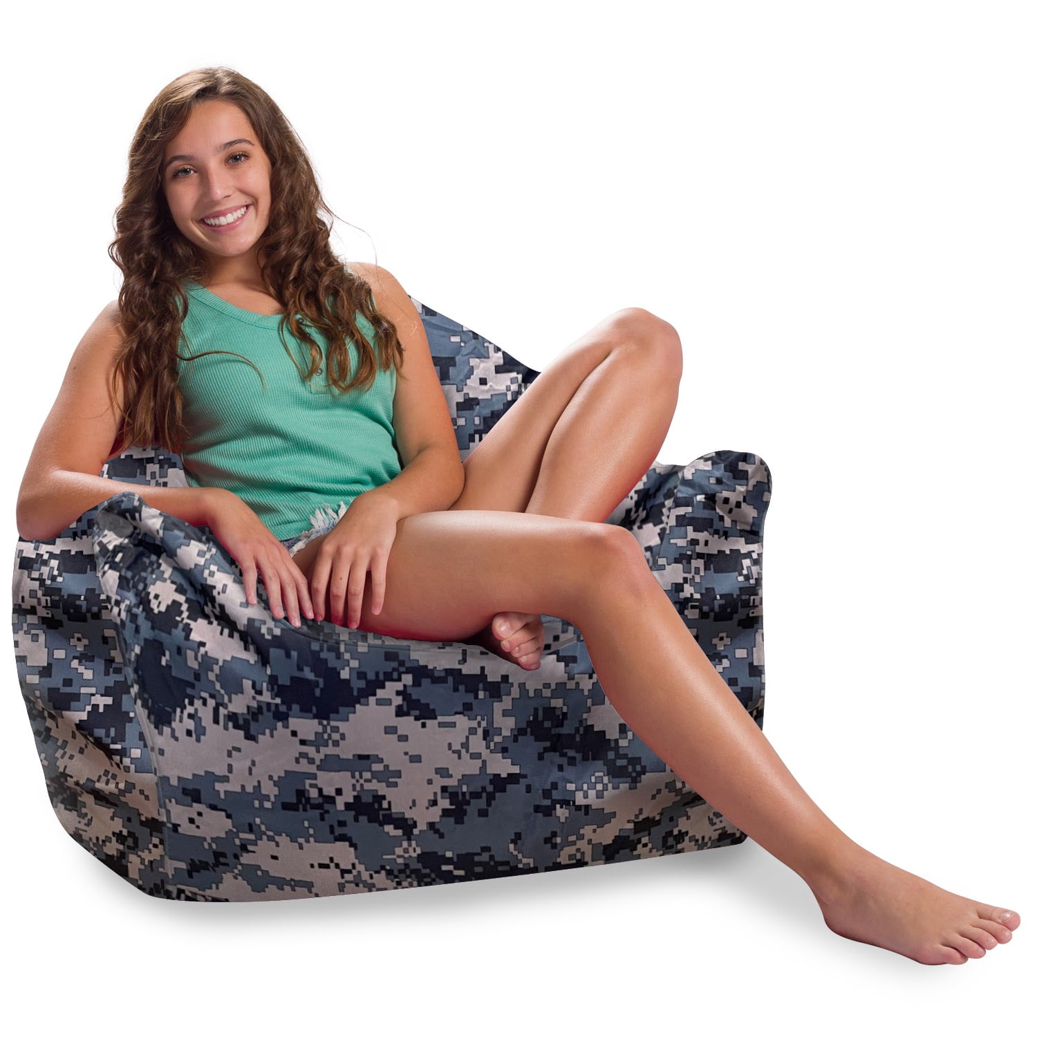 Posh Creations Structured Bean Bag Chair, Malibu Lounge, Kids,2.8 ft, Nylon -Camo Digital
