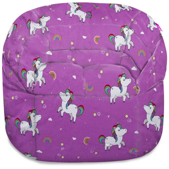 Posh Creations Structured Bean Bag Chair Sonoma Lounge Teens,Canvas,2 Ft, Rainbow Unicorns