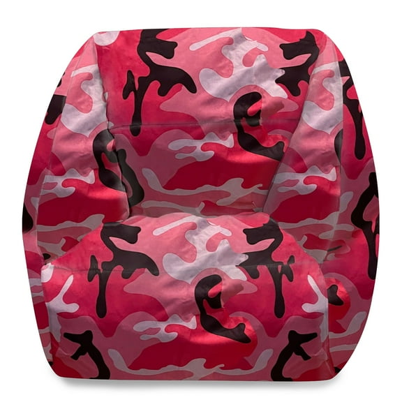 Posh Creations Structured Comfy Bean Bag Chair, Coronado Chair, Nylon - Camo Pink and Black
