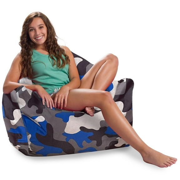 Posh Creations Structured Comfy Bean Bag Chair, Malibu Lounge, Nylon - Camo Blue and Brown