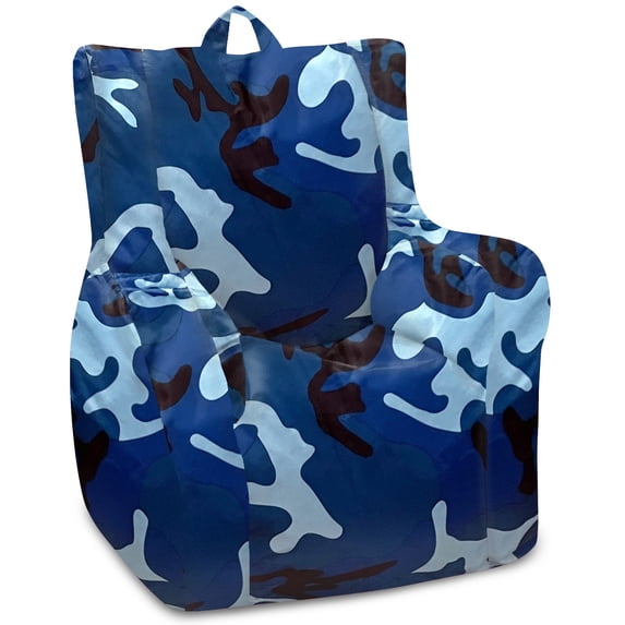 Posh Creations Structured Comfy Bean Bag Chair, Pasadena Chair, Nylon - Camo Blue and Light Blue