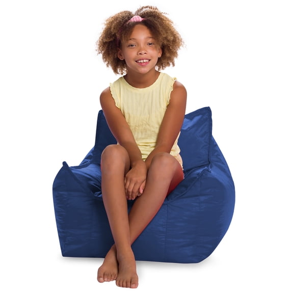 Posh Creations Structured Comfy Bean Bag Chair, for Kids, Newport Seat, 2.1 ft, Nylon-Navy