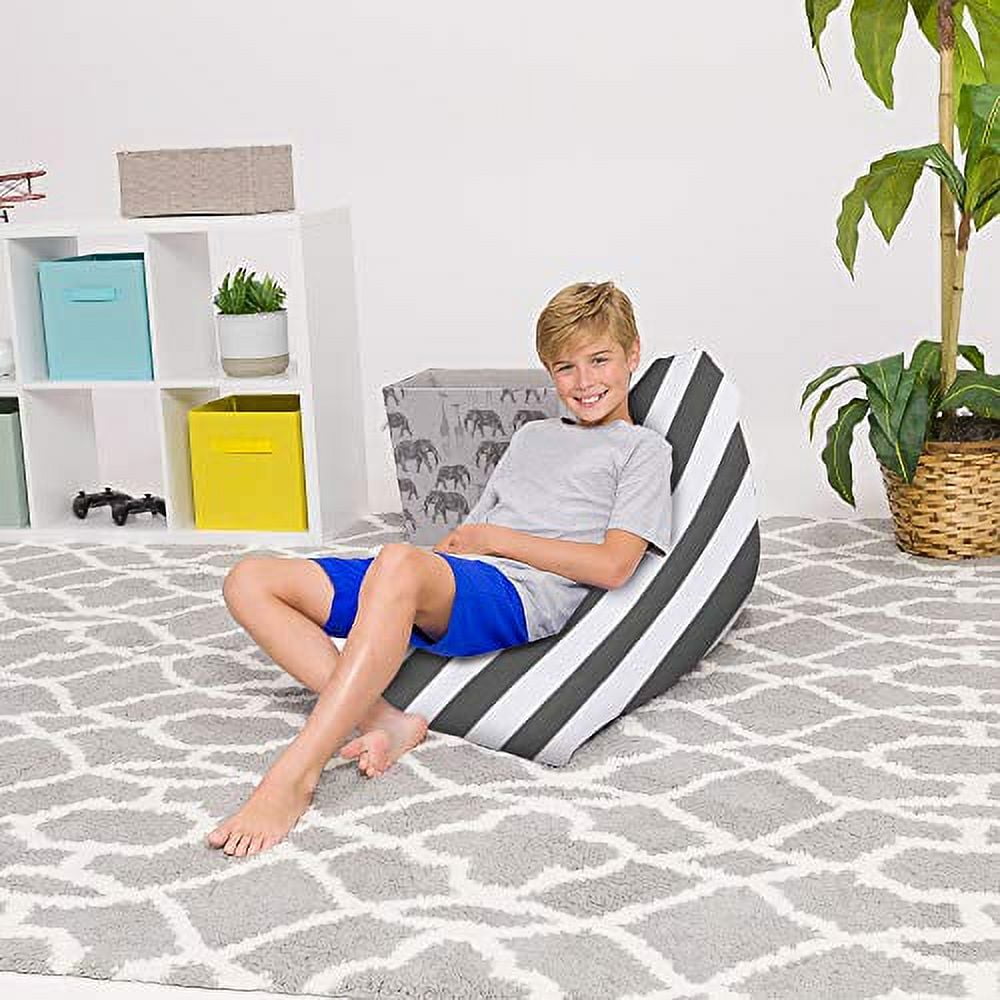 Posh Creations Twist Bean Bag Chair Lounger, Medium, Kids, 3 ft, Canvas, Gray Stripes