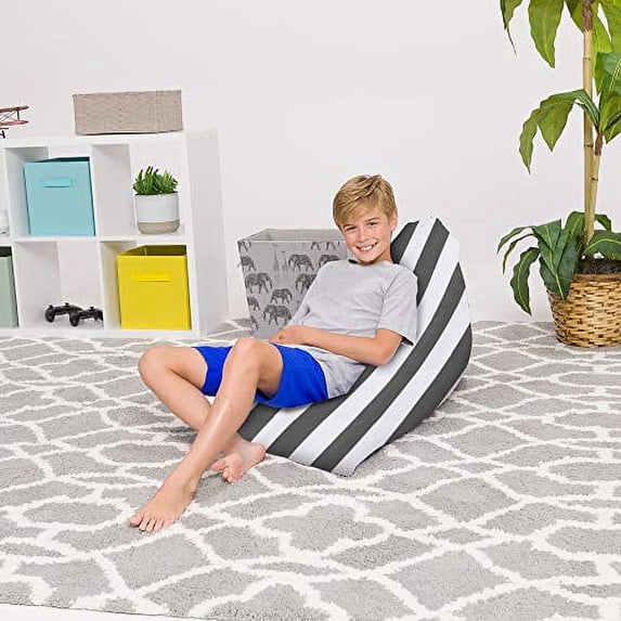 Posh Creations Twist Bean Bag Chair Lounger, Medium, Kids, 3 ft, Canvas, Gray Stripes