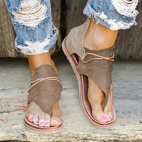 Posh Gladiator Sandals For Women Thong Dressy T-Strap Orthotic Casual Comfort Flat Sandals Summer Shoes For Women Vintage Flip Flops