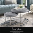 thumbnail image 1 of Aaden Leather PU Nesting Ottoman Set of 2 with Stainless Steel Polished Chrome Frame, Grey, 1 of 8