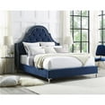 thumbnail image 1 of Posh Living Aaron Velvet Button  Tufted with Nailhead Trim Platform Bed Queen Size - Navy, 1 of 9