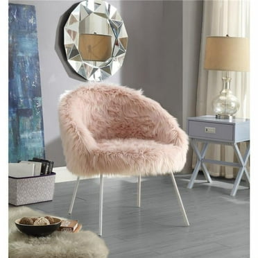 Posh Living Anthony Faux Fur Fabric Accent Chair with Metal Legs in Rose
