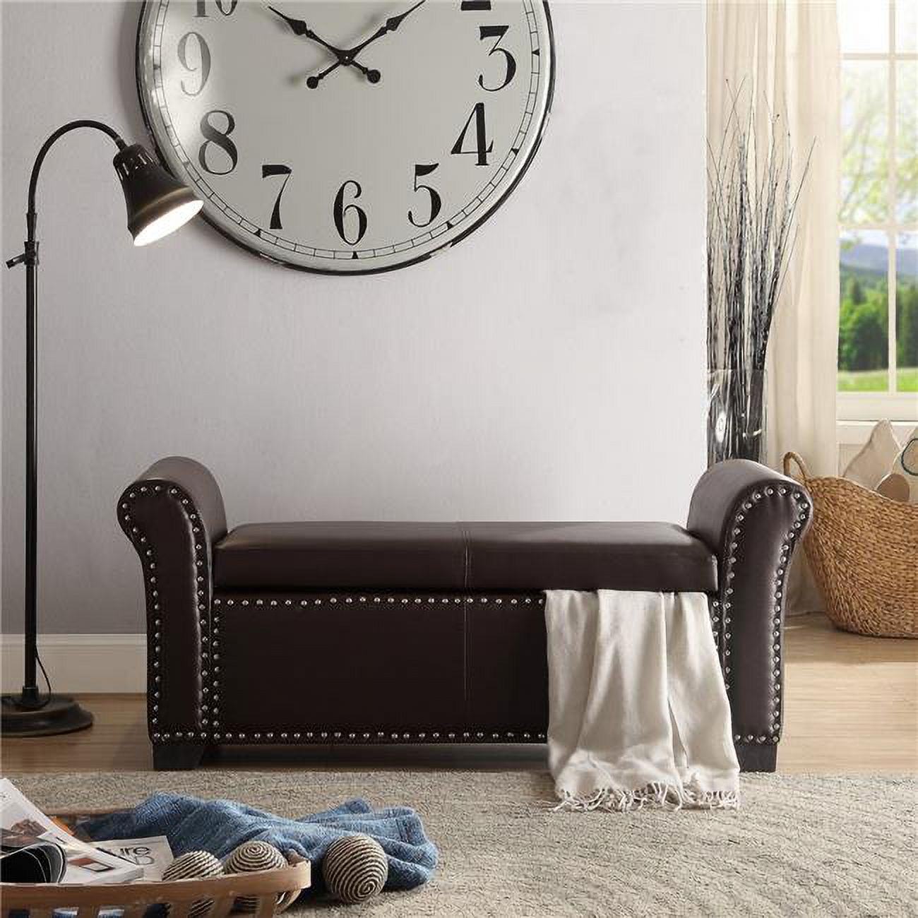 Posh Bench Posh Living Ashley Faux Leather Storage Bench with Nail Head Trim in ...