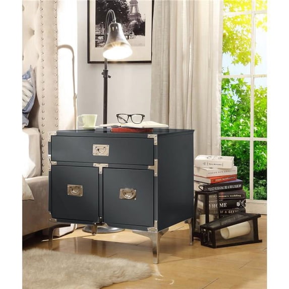 Posh Living Aubree 1-Drawer Nightstand with Corner Brackets in Gray/Chrome