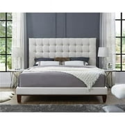 Posh Living Blake Button-Tufted Linen Fabric King Bed Frame in Beige
