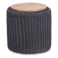thumbnail image 1 of Posh Living Brayton Cotton Yarn 3-in-1 Pouf/Ottoman/End Table Dark Grey, 1 of 9