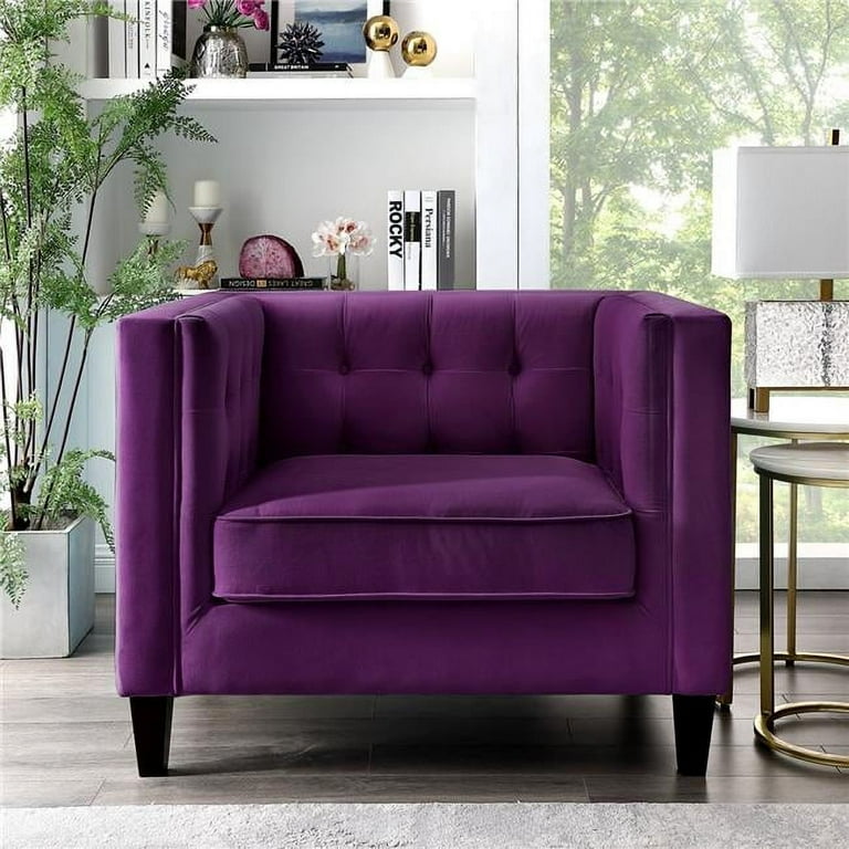 Posh Living Phoenix Button Tufted Velvet Accent Chair in Purple