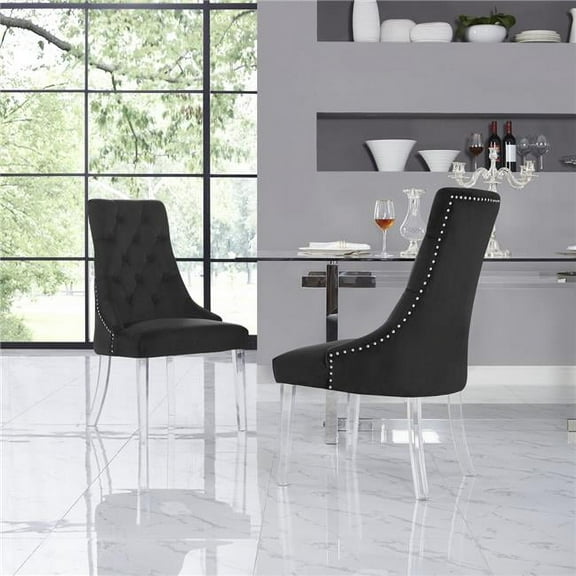 Posh Living Colton Velvet Dining Side Chair with Acrylic Legs - Black (Set of 2)