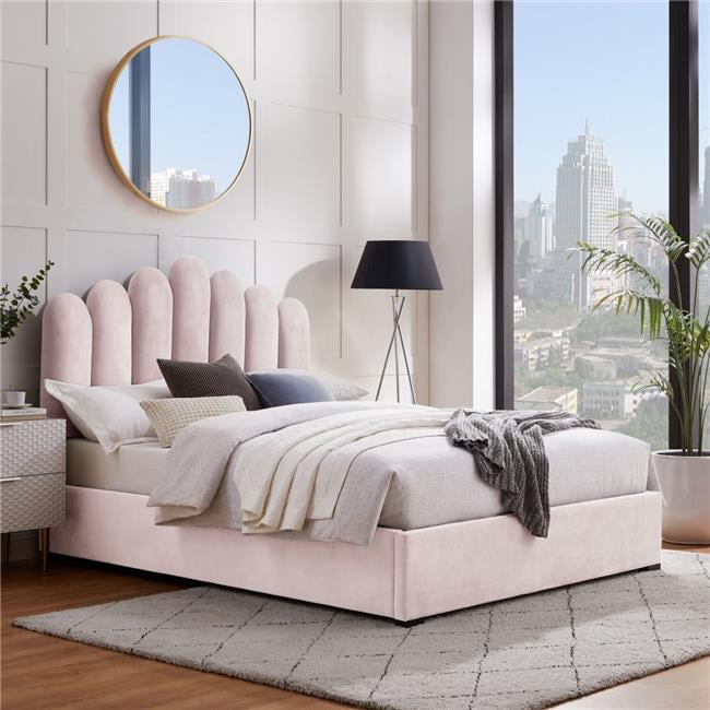 Posh Living Delani Velvet Queen Platform Bed Blush