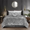 thumbnail image 1 of Posh Living  Emmalee Shiny Velvet Pintuck 5pc Full/Queen Comforter Set - Silver, 1 of 1