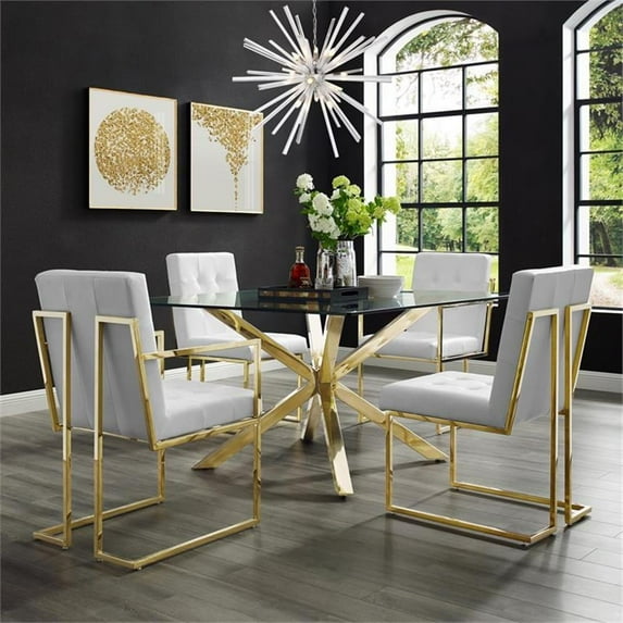 Posh Living Evan Faux Leather Dining Side Chair in White/Gold (Set of 2)