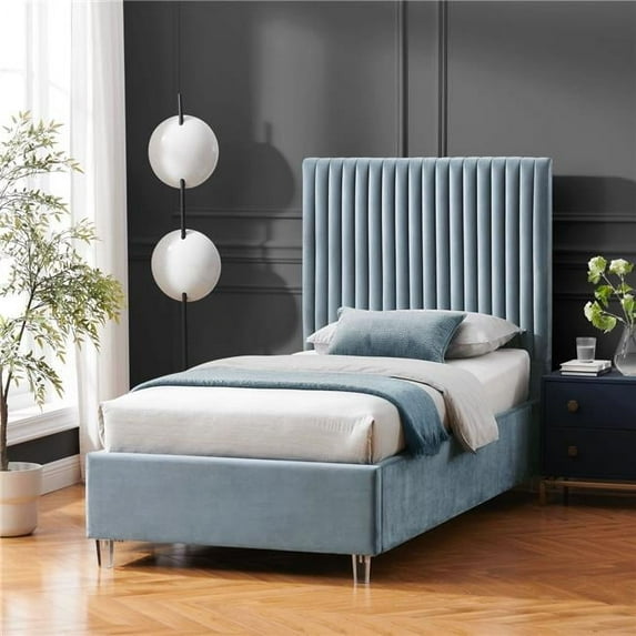 Posh Living Evette Velvet Twin XL Platform Bed Slate Blue