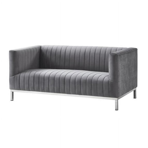 Posh Living Hayden Velvet Tuxedo Loveseat with Y-Metal Base in Gray/Chrome