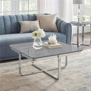 Posh Living Kaloni Modern Stainless Steel Base Coffee Table in Light Gray/Chrome
