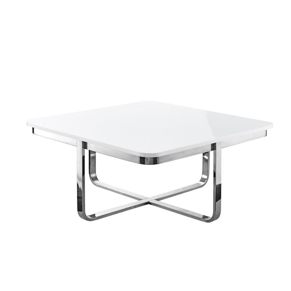 Kaloni White and Chrome Square Coffee Table with MDF Top