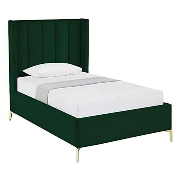 Posh Living Kam Upholstered Velvet & Wood Full Platform Bed in Green