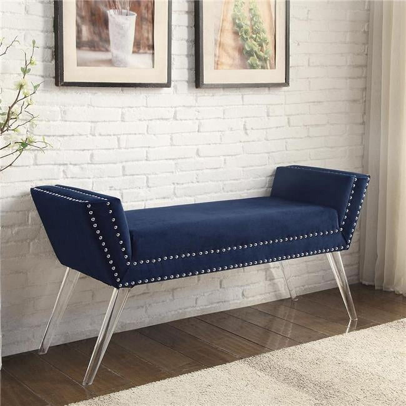 Posh Bench Posh Living Katherine Velvet Upholstered Bench with Acrylic Legs in ...