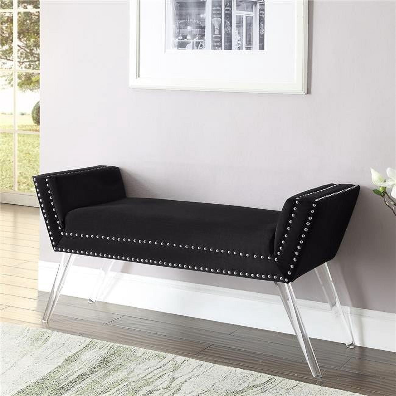 Posh Bench Posh Living Katherine Velvet Upholstered Bench with Acrylic Legs in ...