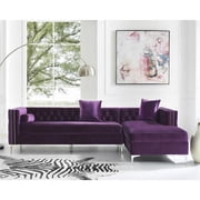 Posh Living Levi 115" Velvet Secitional Sofa with Right Facing Chaise in Purple