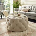 thumbnail image 1 of Posh Living Lilou Modern Linen Fabric Cocktail Ottoman in Beige, 1 of 7