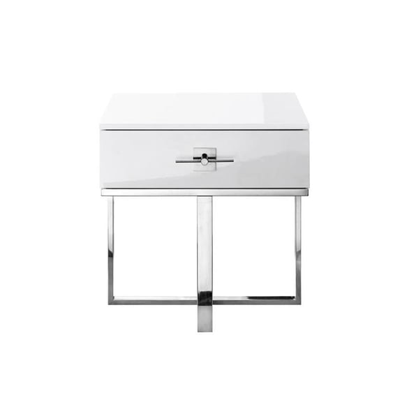 Posh Living Mano 1-Drawer Stainless Steel Base End Table in White/Chrome