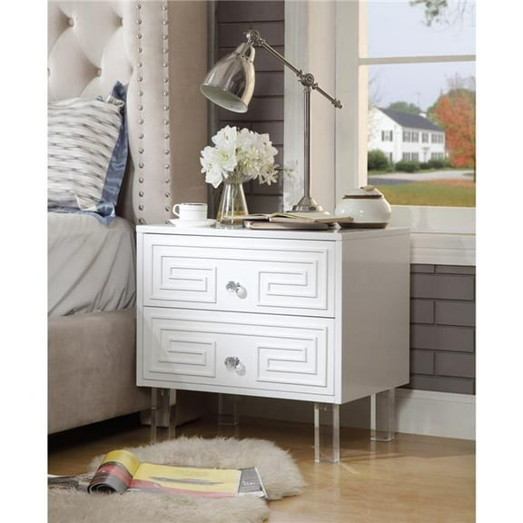 Posh Living Melanie 2-Drawer Nightstand with Lucite Legs in White