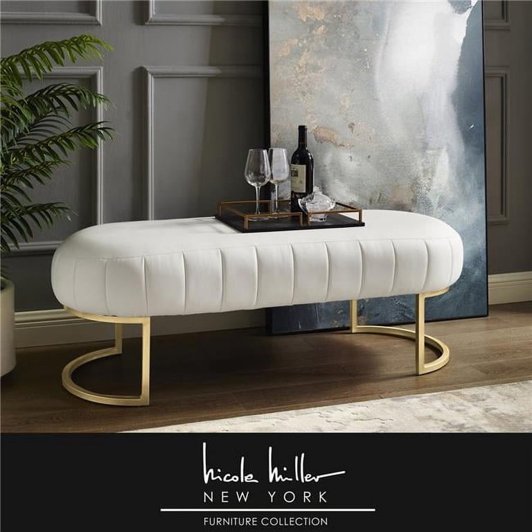Posh Bench Modern White Leather Bench